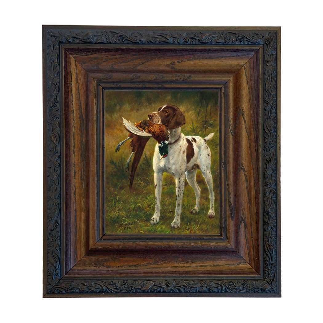 English Pointer with Pheasant Painted Vintage Canvas Print