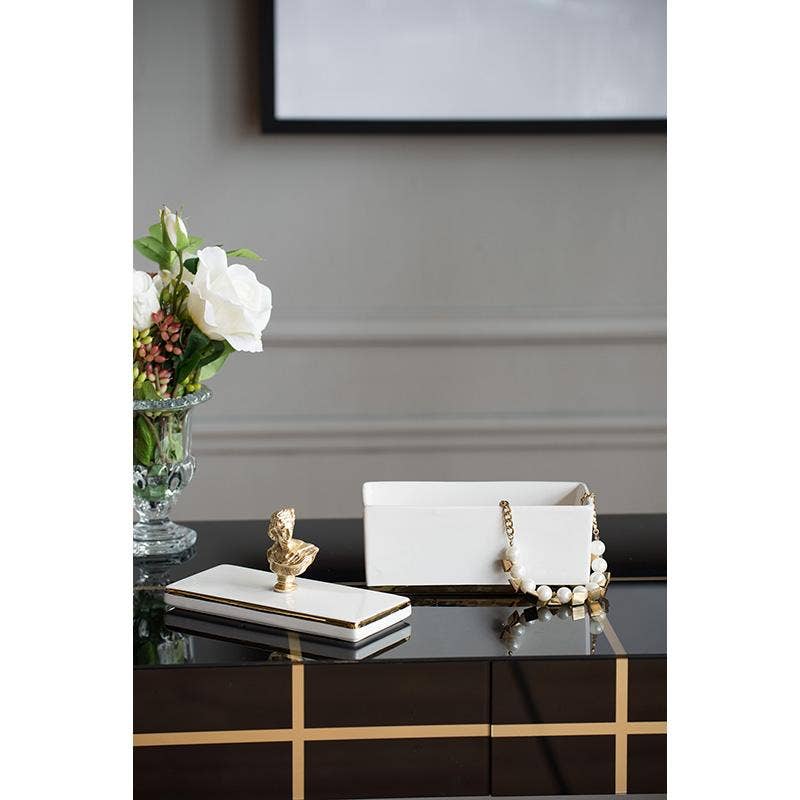 8x3.5x4" Canister w/ Lid - White/Gold