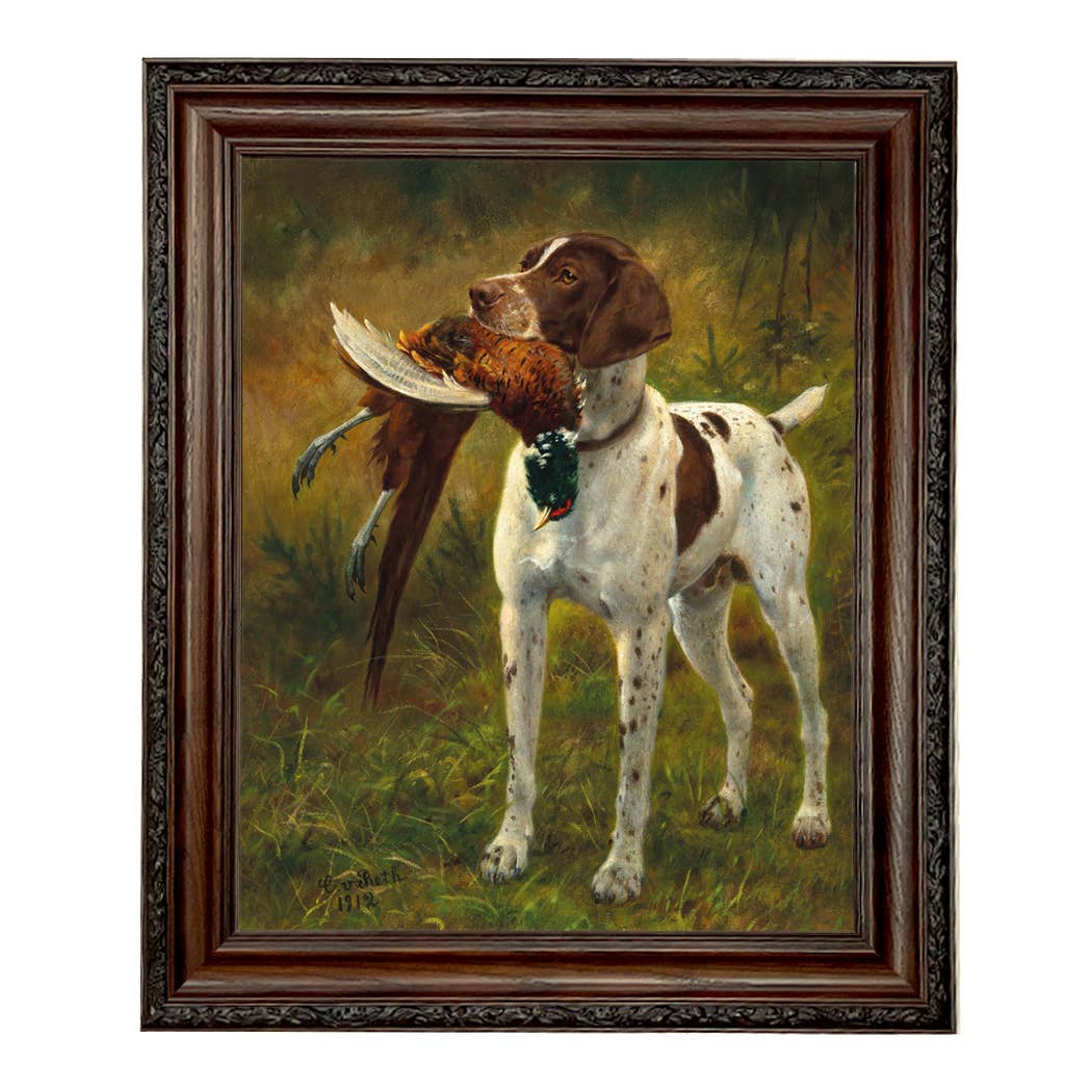 English Pointer with Pheasant Painted Vintage Canvas Print