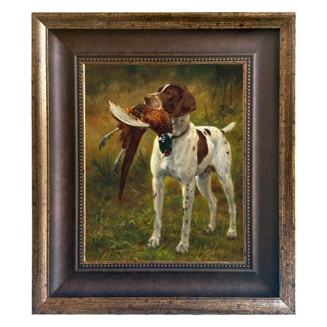 English Pointer with Pheasant Painted Vintage Canvas Print