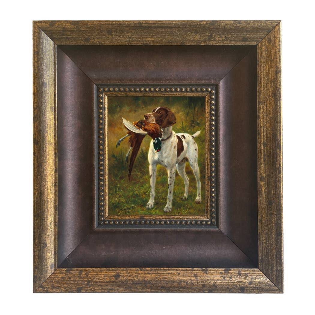 English Pointer with Pheasant Painted Vintage Canvas Print