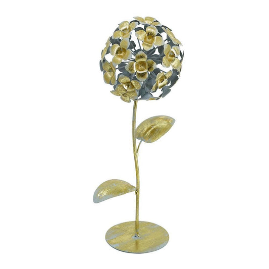 5x5x14" Gold Iron Hydrangea Statue on Round Base 4EA/CTN