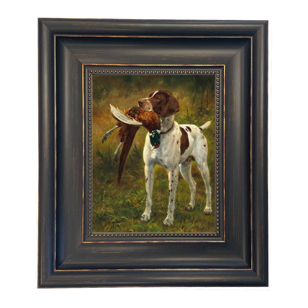 English Pointer with Pheasant Painted Vintage Canvas Print
