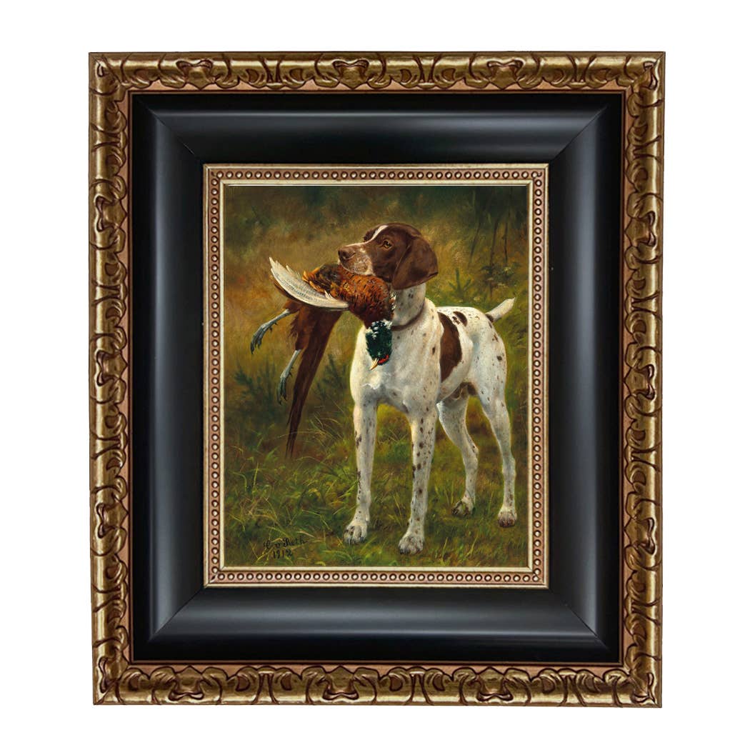 English Pointer with Pheasant Painted Vintage Canvas Print