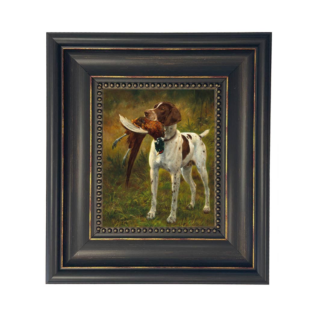 English Pointer with Pheasant Painted Vintage Canvas Print