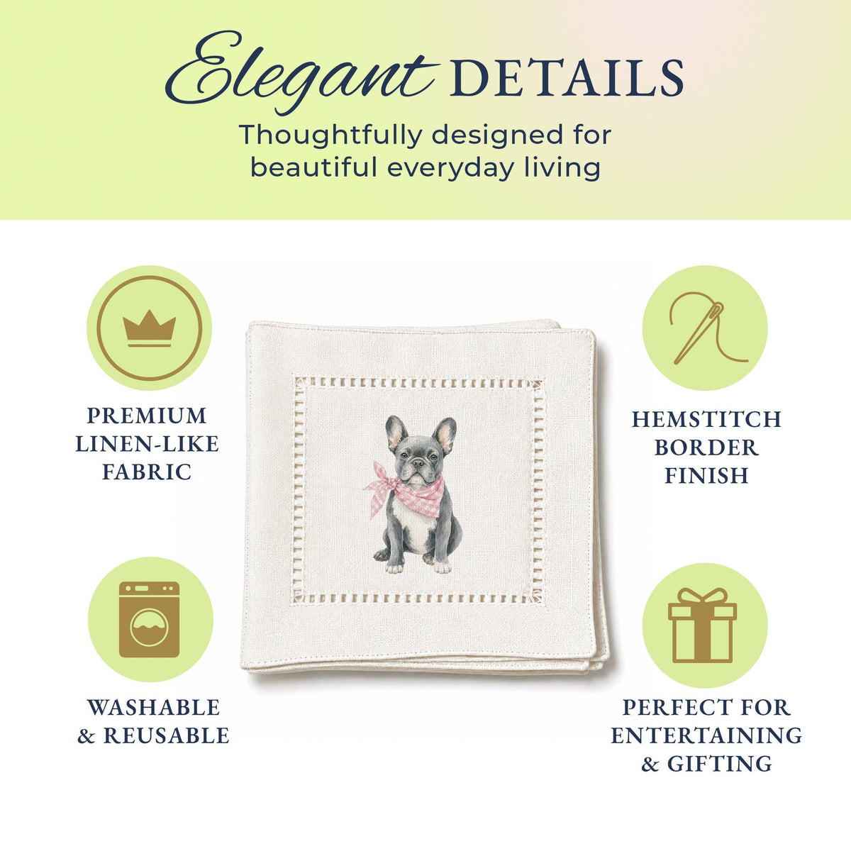 Pet Story French Bulldog Hemstitch Napkins