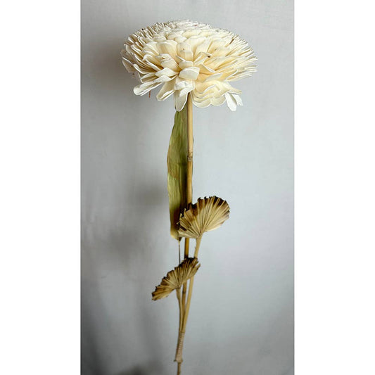 39.5"H Faux White Dahlia Stem with Palm Leaves