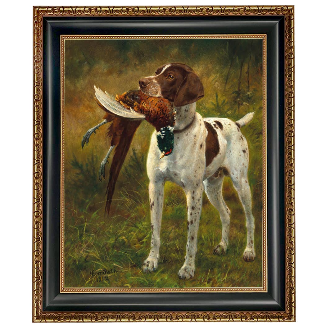 English Pointer with Pheasant Painted Vintage Canvas Print