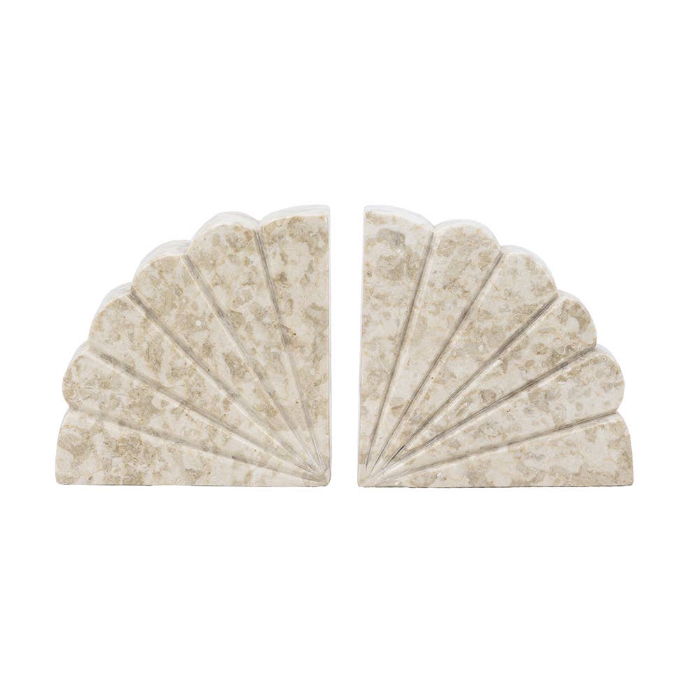 S/2 12x6x2" Fan Shaped Cream Marble Bookends 3S/CTN