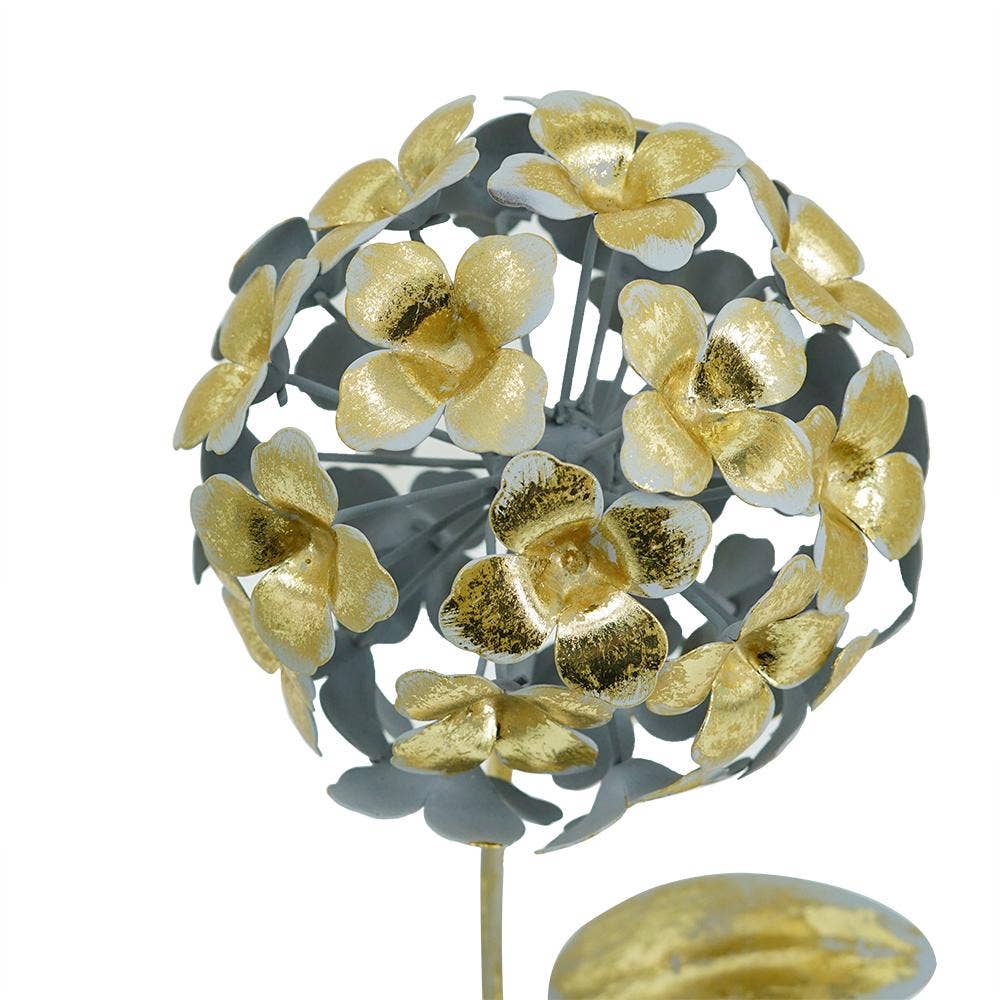 5x5x14" Gold Iron Hydrangea Statue on Round Base 4EA/CTN