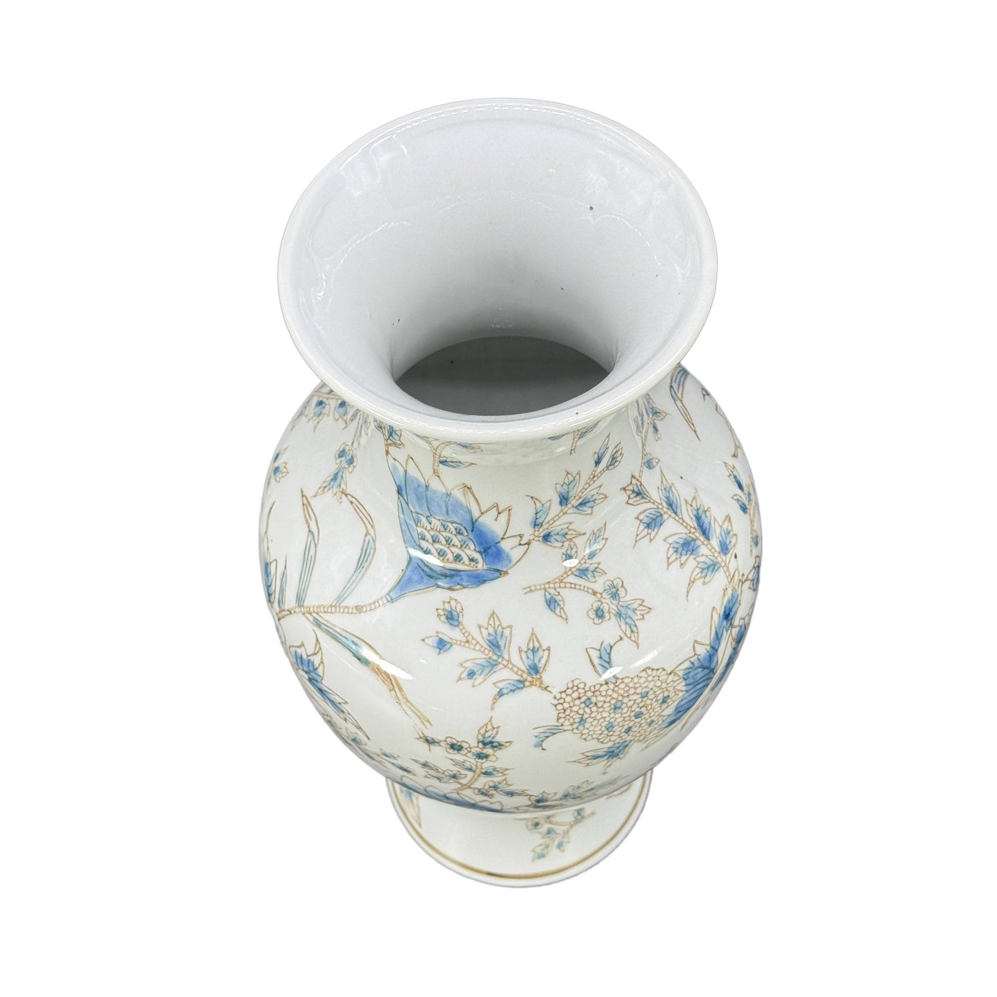 White and Blue Chinoiserie Indoor Ceramic  Vase 14"