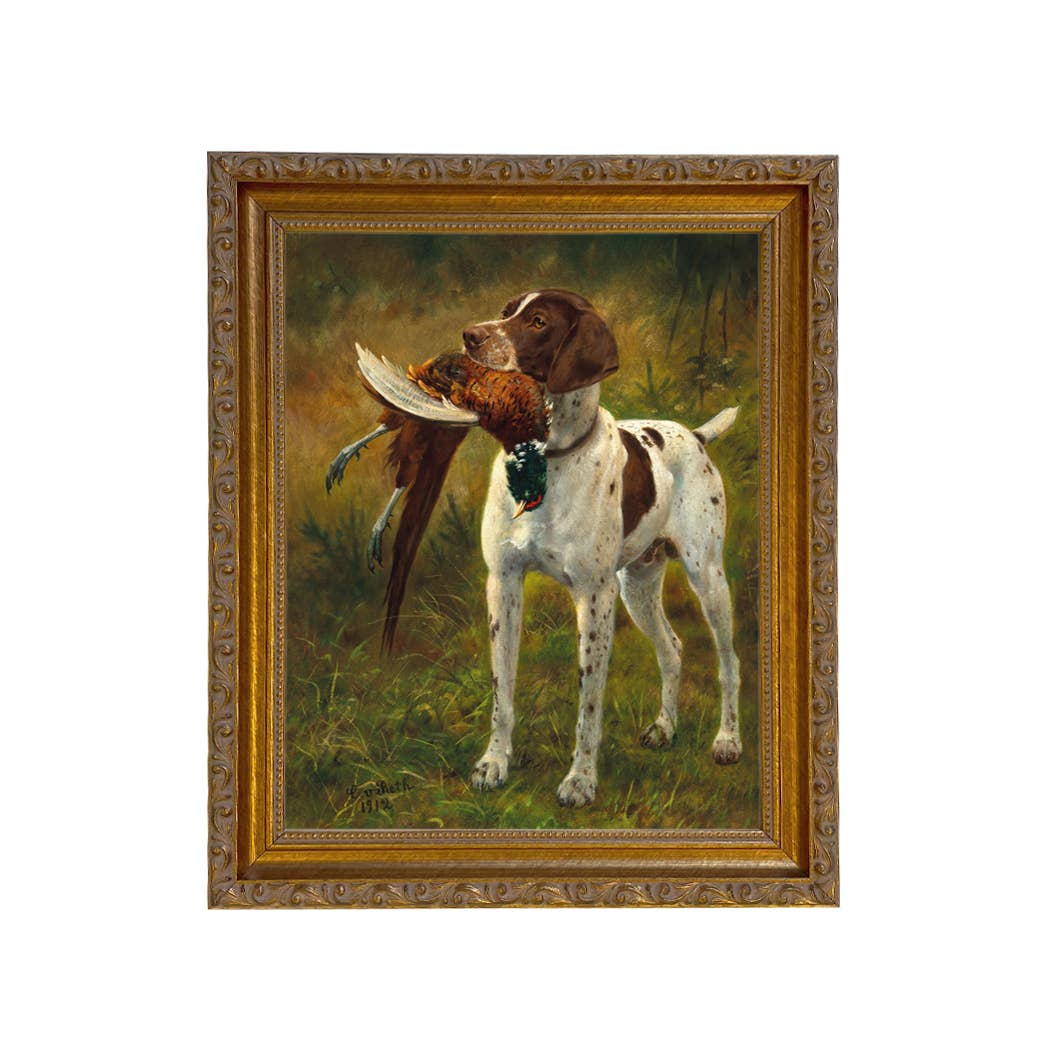 English Pointer with Pheasant Painted Vintage Canvas Print