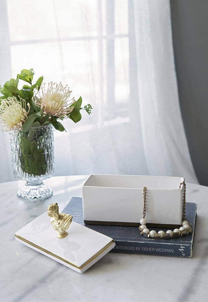 8x3.5x4" Canister w/ Lid - White/Gold