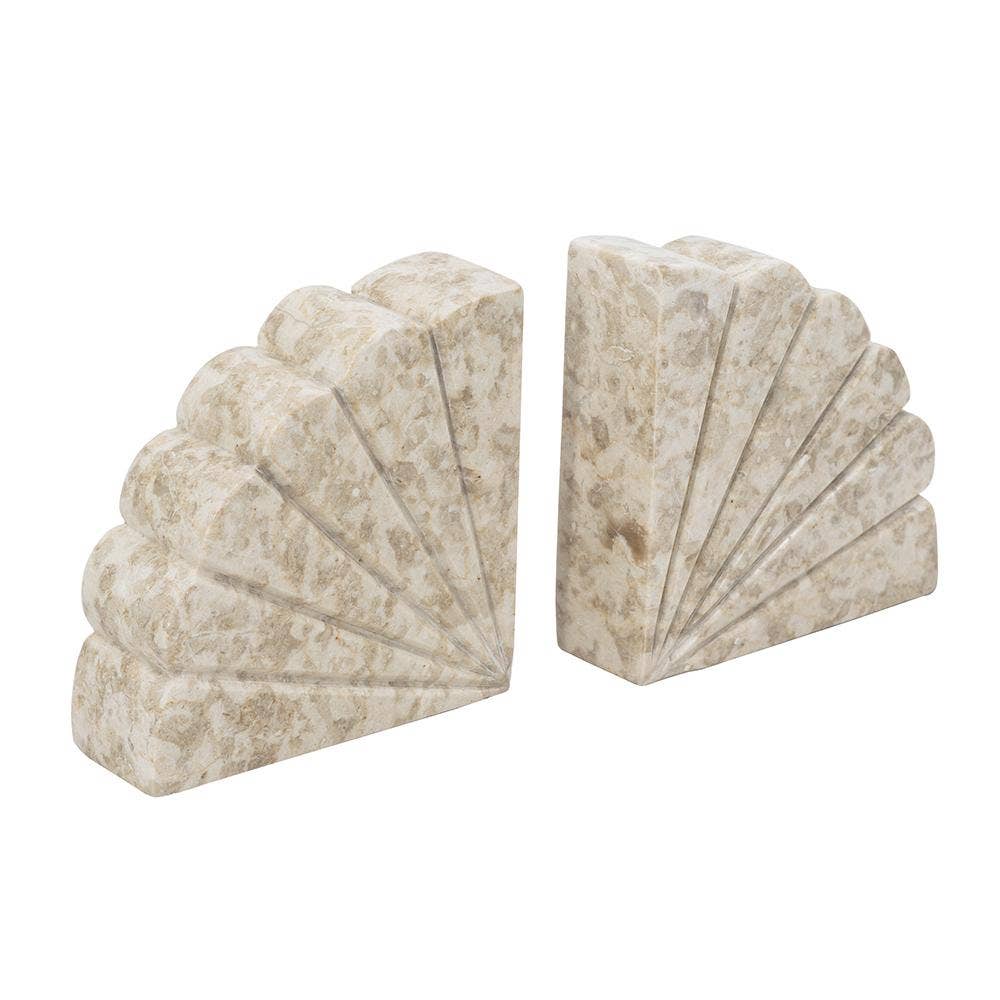 S/2 12x6x2" Fan Shaped Cream Marble Bookends 3S/CTN