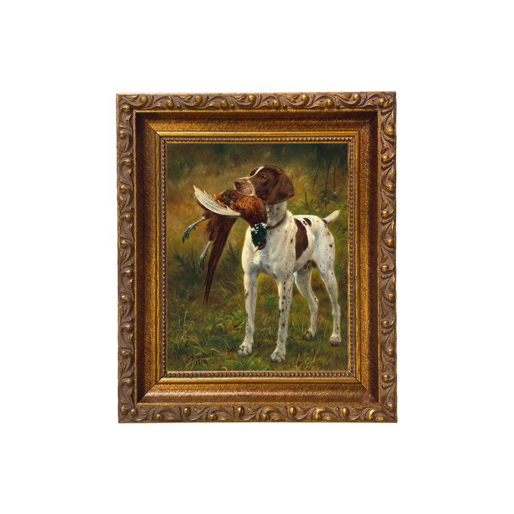 English Pointer with Pheasant Painted Vintage Canvas Print