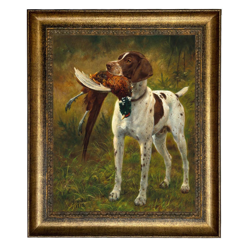 English Pointer with Pheasant Painted Vintage Canvas Print