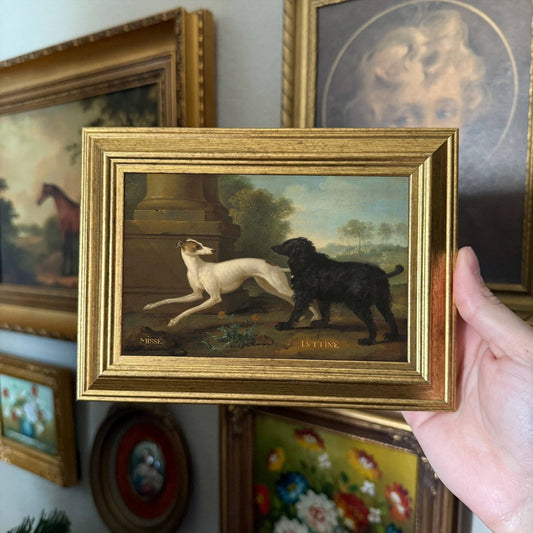 Vintage Style dogs playing Art Print Framed