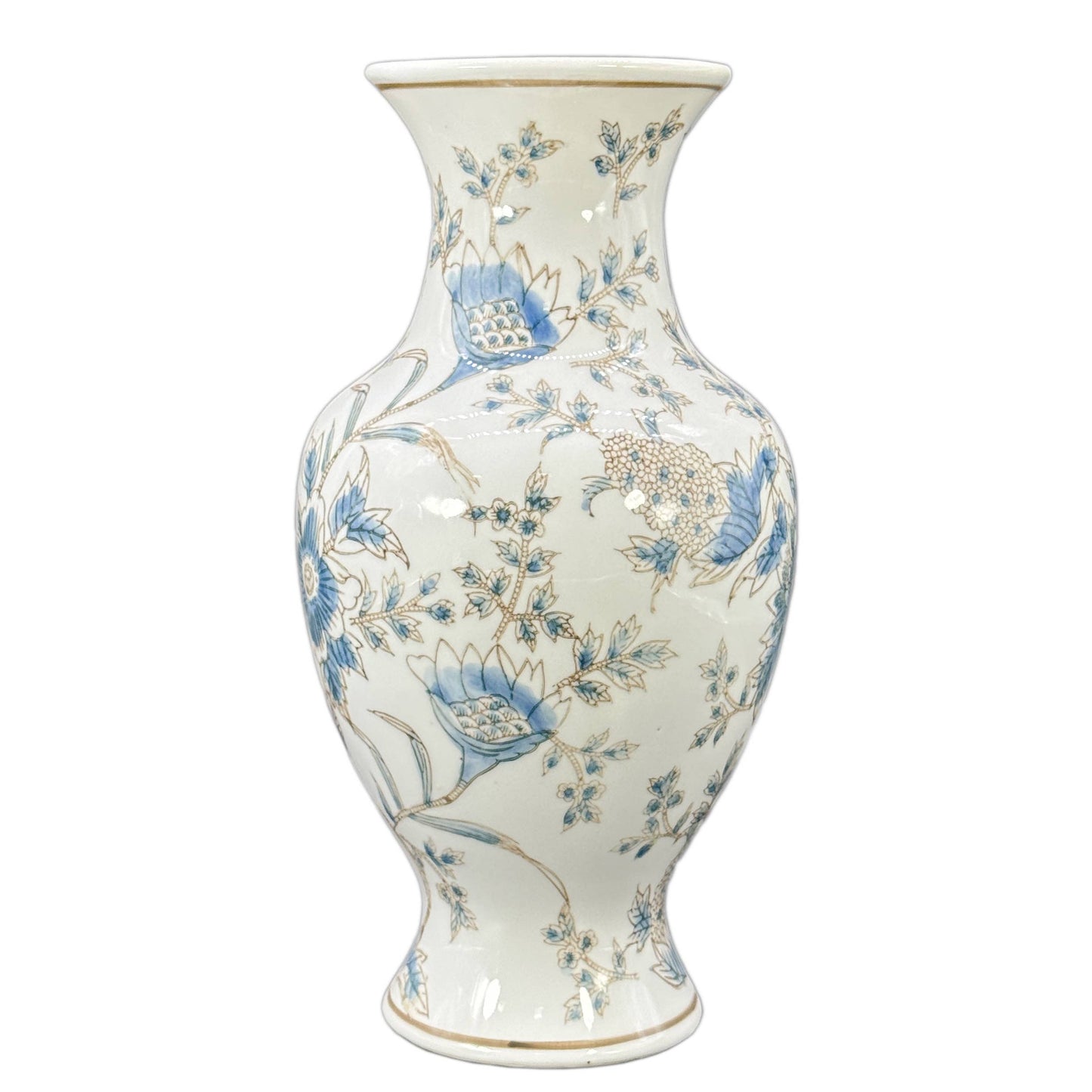 White and Blue Chinoiserie Indoor Ceramic  Vase 14"