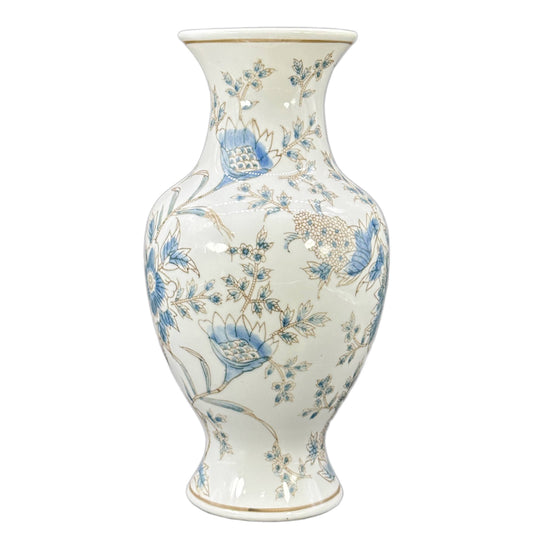White and Blue Chinoiserie Indoor Ceramic  Vase 14"