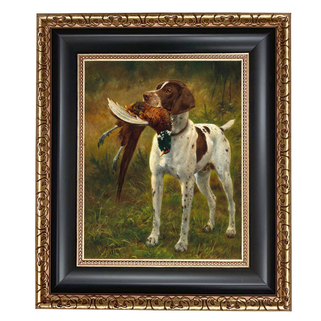 English Pointer with Pheasant Painted Vintage Canvas Print
