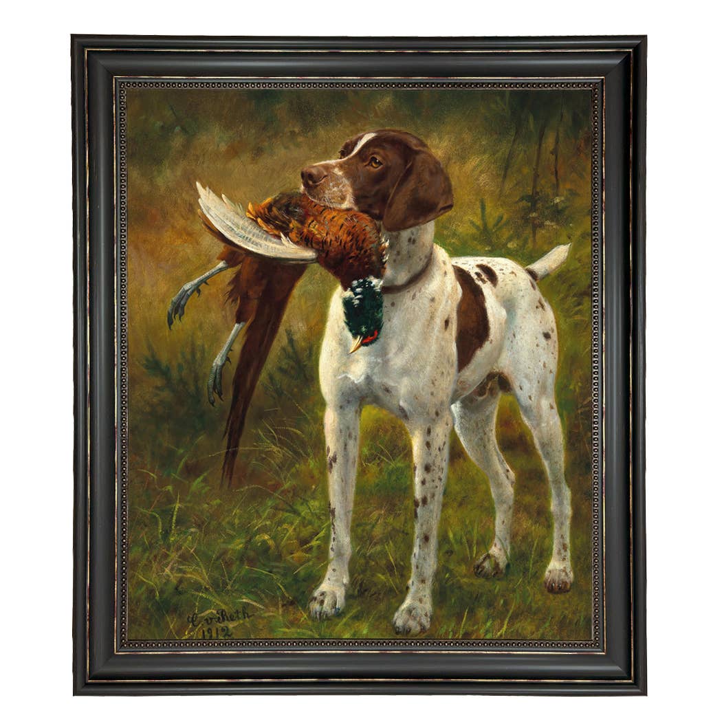 English Pointer with Pheasant Painted Vintage Canvas Print