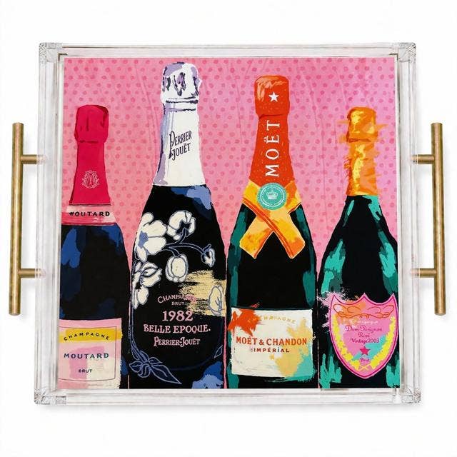 Champagne Moët Inspired Pop Art Acrylic Tray 9x9in
