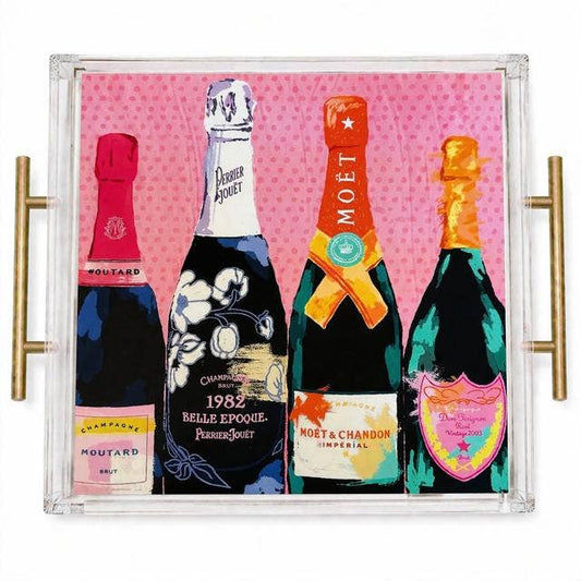 Champagne Moët Inspired Pop Art Acrylic Tray 9x9in