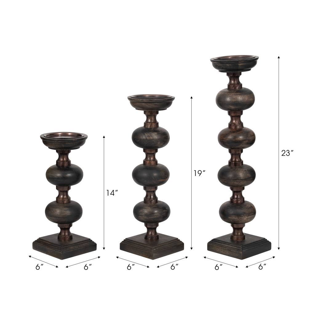 Candle Sticks Set of 3 - Black Wood Sumpter, 14/19/23 in.