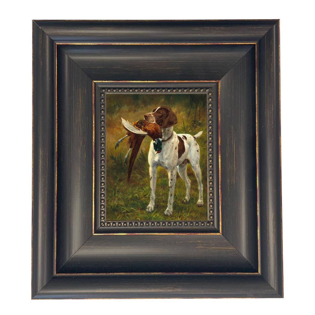 English Pointer with Pheasant Painted Vintage Canvas Print