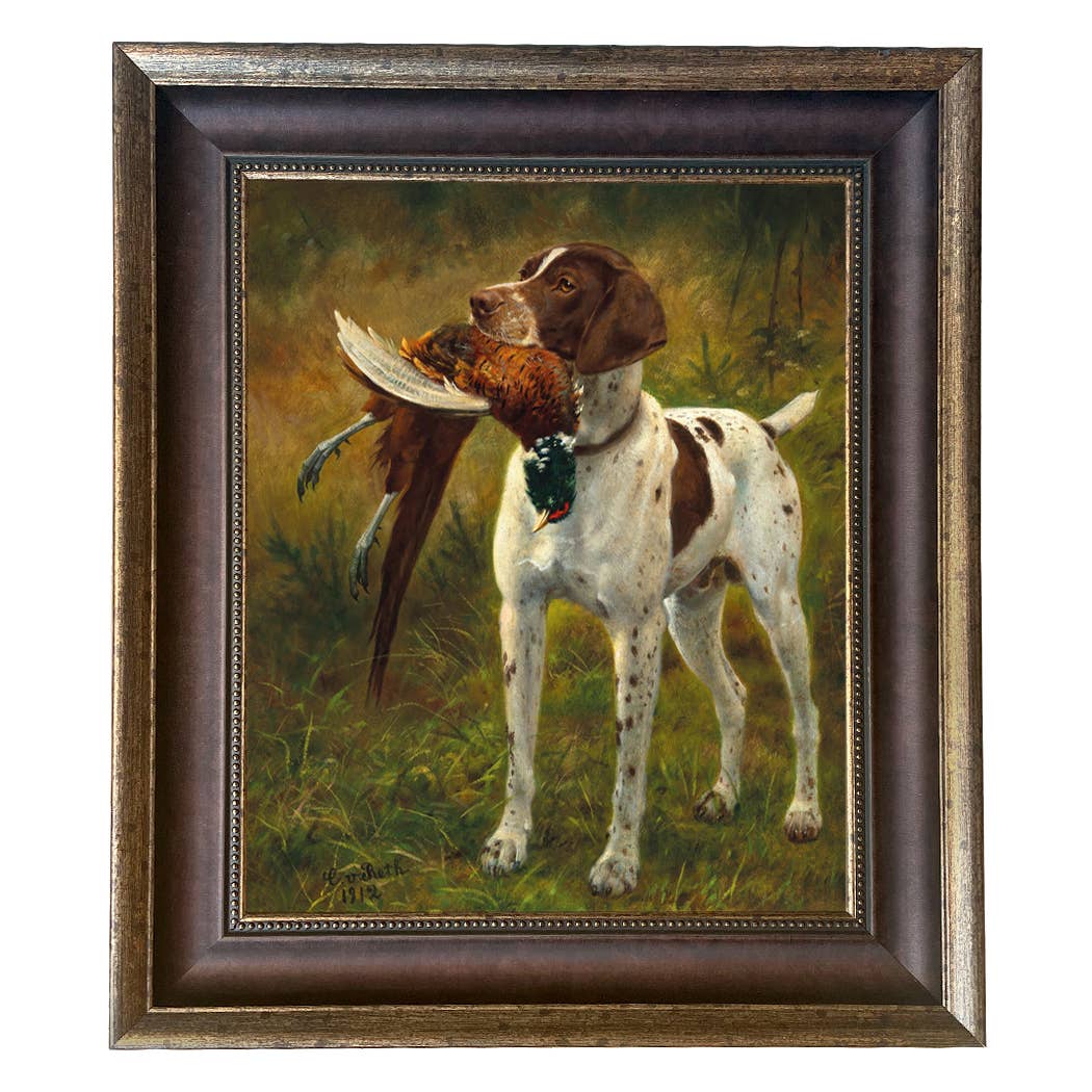English Pointer with Pheasant Painted Vintage Canvas Print