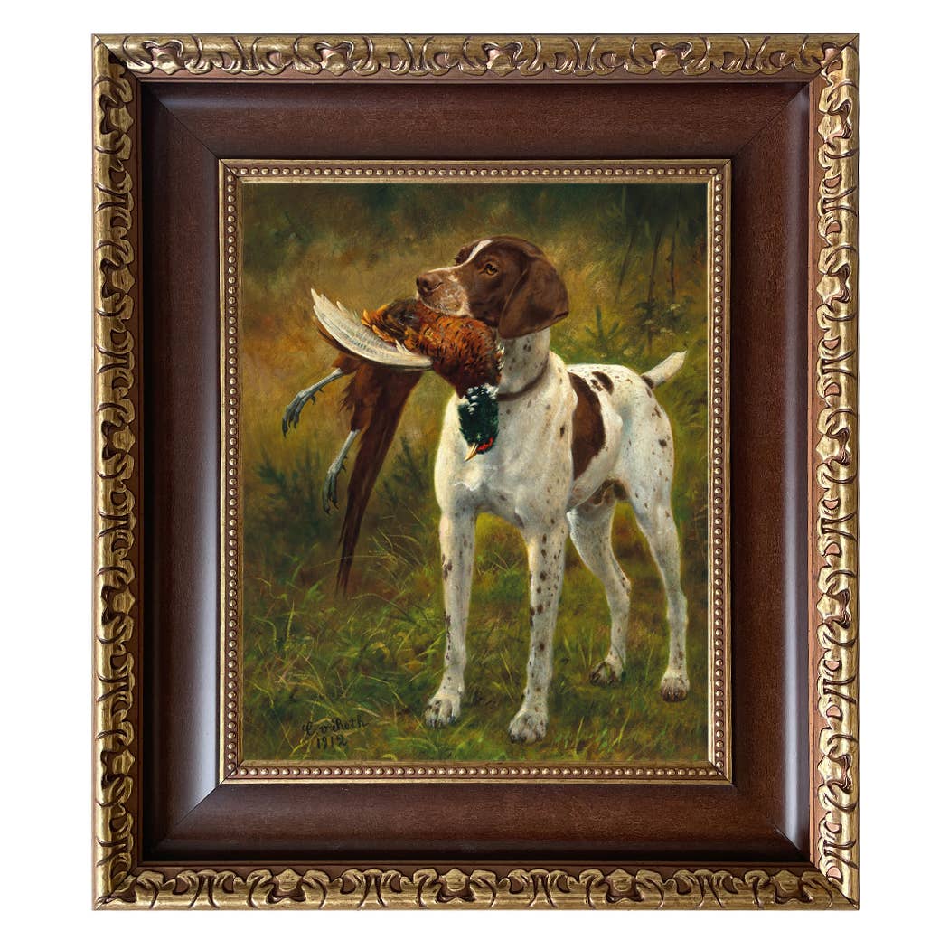 English Pointer with Pheasant Painted Vintage Canvas Print