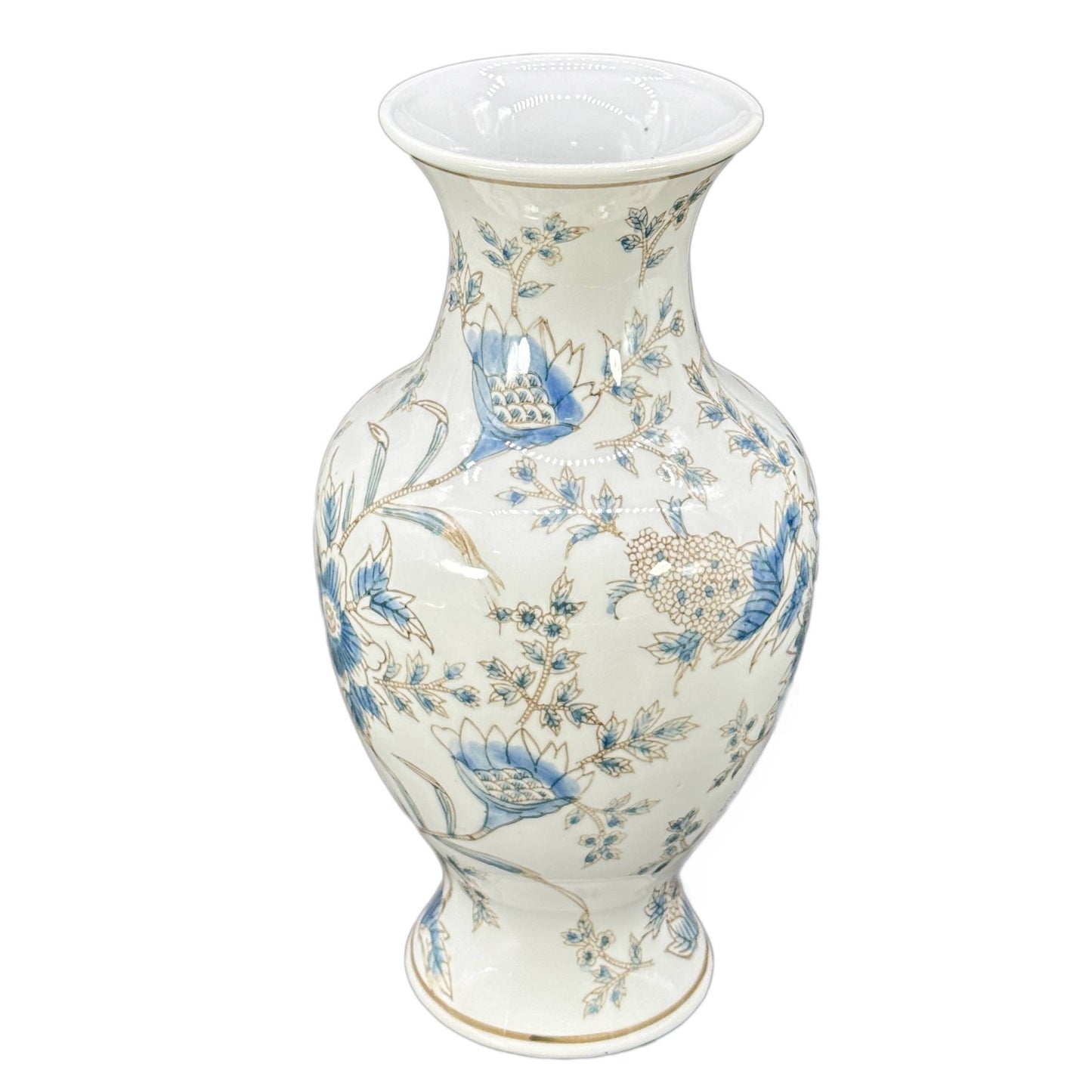 White and Blue Chinoiserie Indoor Ceramic  Vase 14"
